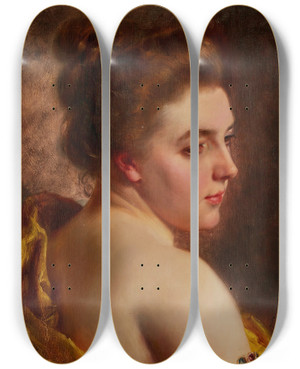 Triptych art skateboard deck of Gustave Jean Jacquet White Shoulders by Gustave Jean Jacquet (1846-1909)