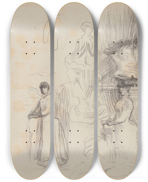 Triptych art skateboard deck of James Ensor Three Studies Of A Lady With Parasol by James Ensor (1860-1949)