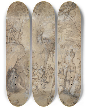 Triptych art skateboard deck of Bartholomaeus Spranger Diana And Actaeon by Bartholomaeus Spranger (1546-1611)