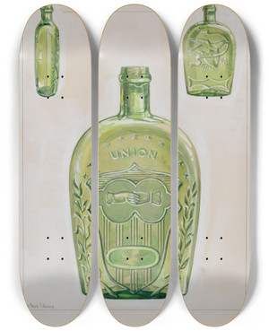 Triptych art skateboard deck of Charles Caseau Liquor Flask_4 by Charles Caseau (1880)