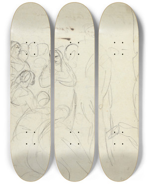 Triptych art skateboard deck of Benjamin Robert Haydon Study For A Gathering Of People by Benjamin Robert Haydon (1786-1846)