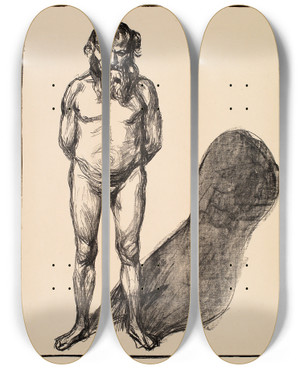 Triptych art skateboard deck of Edvard Munch Male Nude by Edvard Munch (1863-1944)