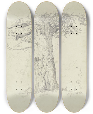 Triptych art skateboard deck of Hans Thoma Tree by Hans Thoma (1839-1924)
