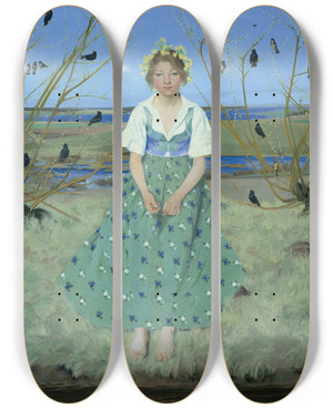 Triptych art skateboard deck of Harald Slottmller Spring by Harald Slott-Mller (1864-1937)