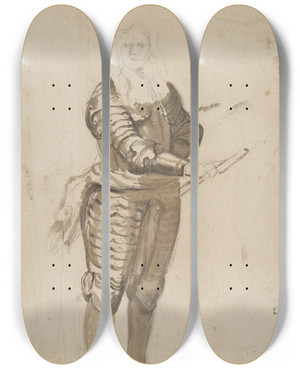 Triptych art skateboard deck of Cornelis Schut Study Of A Standing Commander Holding A Staff by Cornelis Schut (1597-1655)