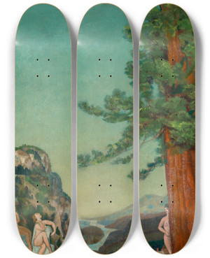 Triptych art skateboard deck of Arthur Bowen Davies On The Cliffs by Arthur Bowen Davies (1862-1928)