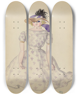 Triptych art skateboard deck of American 20Th Century Doll by American 20Th Century
