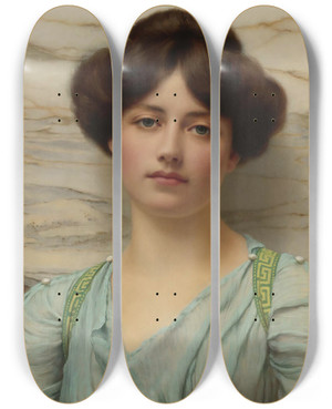 Triptych art skateboard deck of John William Godward Carina by John William Godward (1861-1922)