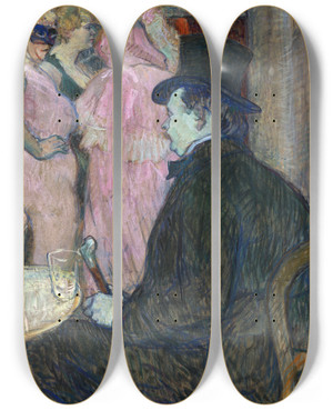 Triptych art skateboard deck of Henri De Toulouselautrec Maxime Dethomas by Henri de Toulouse-Lautrec (1864-1901)
