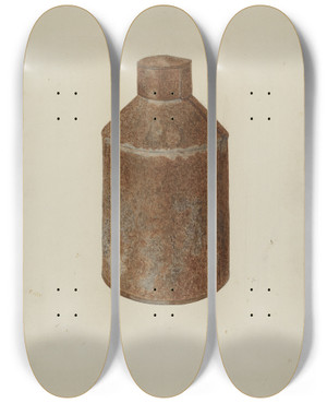 Triptych art skateboard deck of Eldon Allen Tin Tea Caddy by Eldon Allen