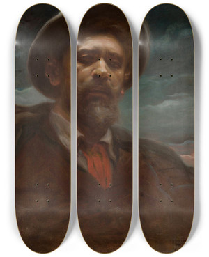 Triptych art skateboard deck of Franciszek Murko Selfportrait by Franciszek Zmurko (1859-1910)