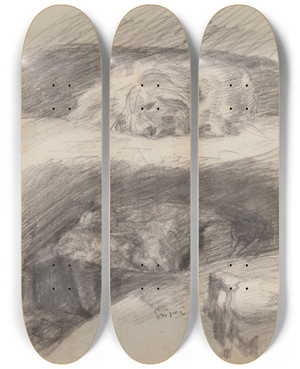Triptych art skateboard deck of James Ensor Sleeping Dogs by James Ensor (1860-1949)