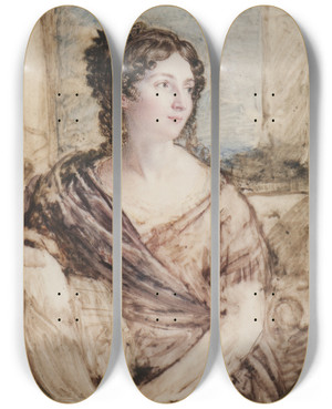 Triptych art skateboard deck of John Linell Unknown Woman by John Linell