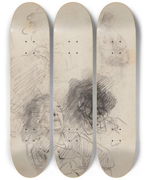 Triptych art skateboard deck of James Ensor Woman Sleeping by James Ensor (1860-1949)