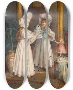 Triptych art skateboard deck of Mary Lightbody Gow Playing With Her Dolls by Mary Lightbody Gow (1851-1929)