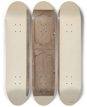 Triptych art skateboard deck of Pearl Davis Threecornered Safe by Pearl Davis