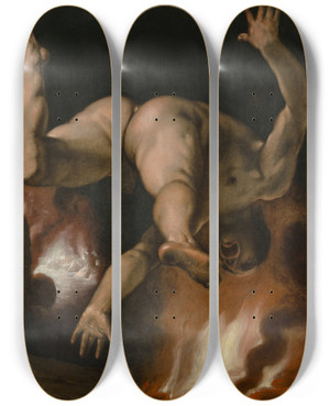 Triptych art skateboard deck of Cornelis Cornelisz Van Haarlem The Fall Of Ixion by Cornelis Cornelisz Van Haarlem (1562-1638)