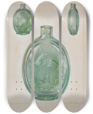 Triptych art skateboard deck of Charles Caseau Flask_10 by Charles Caseau (1880)