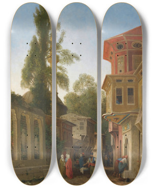 Triptych art skateboard deck of Germain Fabius Brest Quartier De Constantinople_1 by Germain Fabius Brest (1823-1900)