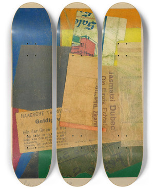 Triptych art skateboard deck of Kurt Schwitters Ohne Titel Geldig_1 by Kurt Schwitters (1887-1948)