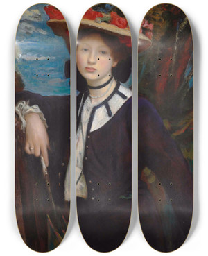 Triptych art skateboard deck of George Spencer Watson Lady Holding A Parasol by George Spencer Watson (1869-1934)