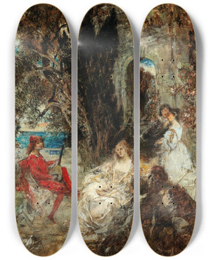 Triptych art skateboard deck of Eduard Veith Serenade by Eduard Veith (1856-1925)