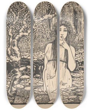 Triptych art skateboard deck of Gust Van De Wall Pern Vrouw In Boslandschap by Gust van de Wall Pern (1877-1911)