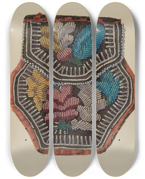 Triptych art skateboard deck of George E Rhone Beaded Bag by George E Rhone