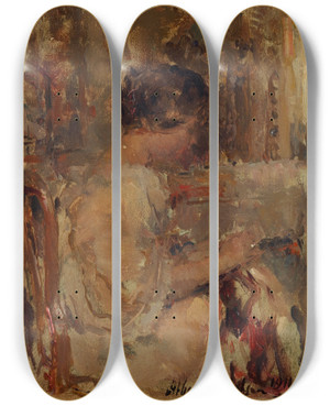 Triptych art skateboard deck of Albert Roelofs Embroidery by Albert Roelofs (1877-1920)