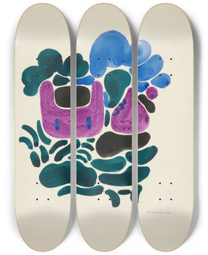 Triptych art skateboard deck of David Kakabadz Abstraction Based On Flower Forms Iii by David Kakabadze (1889-1952)