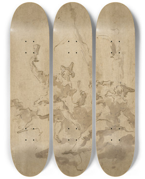 Triptych art skateboard deck of Francesco Guardi Two Drinking Men by Francesco Guardi (1712-1793)
