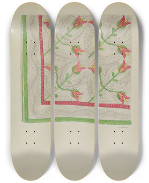 Triptych art skateboard deck of Madeline Arnold Applique Quilt by Madeline Arnold