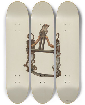 Triptych art skateboard deck of Frank C Barks Bit With Curb by Frank C Barks