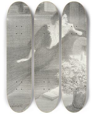 Triptych art skateboard deck of Thophile Alexandre Steinlen Chansons De Femmes_1 by Theophile Alexandre Steinlen (1859-1923)