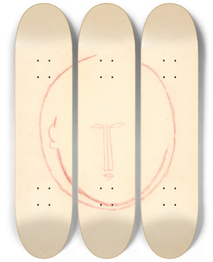 Triptych art skateboard deck of Amedeo Modigliani Frontaler Runder Kopf by Amedeo Modigliani (1884-1920)