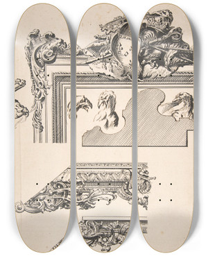 Triptych art skateboard deck of Gillesmarie Oppenord Designs For A Picture Frame by Gilles Marie Oppenord (1672-1742)