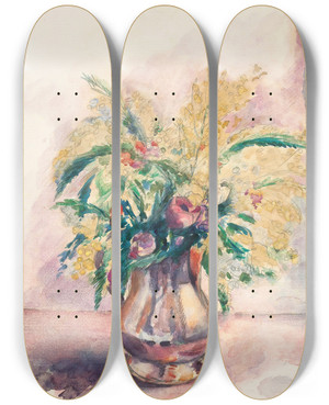 Triptych art skateboard deck of Henri Manguin Anmones Et Mimosas by Henri Manguin (1874-1949)