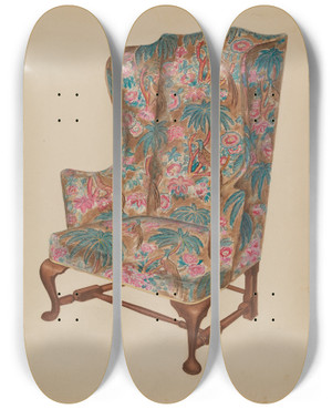 Triptych art skateboard deck of Arthur Johnson Easy Chair by Arthur Johnson