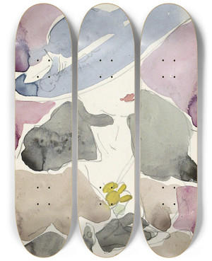 Triptych art skateboard deck of Reijer Stolk Studies_3 by Reijer Stolk (1896-1945)