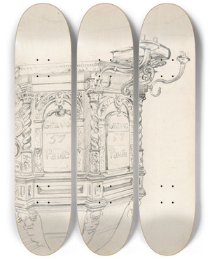 Triptych art skateboard deck of Nicaise De Keyser Pulpit by Nicaise De Keyser (1813-1887)