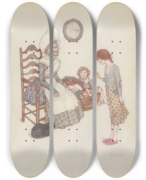 Triptych art skateboard deck of William Heath Robinson Then Began The Nightingale To Sing by William Heath Robinson (1872-1944)