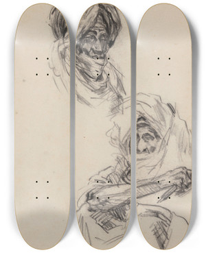 Triptych art skateboard deck of James Ensor Two Arabs by James Ensor (1860-1949)