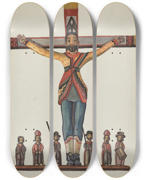 Triptych art skateboard deck of E Boyd Bulto Saint Acacio by E Boyd (20-)