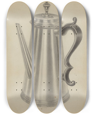 Triptych art skateboard deck of Michael Fenga Silver Coffee Pot by Michael Fenga (20-)
