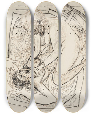 Triptych art skateboard deck of Max Beckmann Frauenkampf by Max Beckmann (1884-1950)
