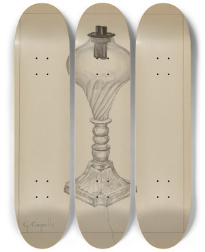 Triptych art skateboard deck of Giacinto Capelli Lamp_1 by Giacinto Capelli (20-)