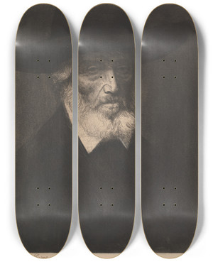 Triptych art skateboard deck of Alphonse Legros Thomas Carlyle_2 by Alphonse Legros (1837-1911)