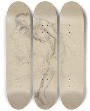 Triptych art skateboard deck of Edgar Degas Dancer At Rest by Edgar Degas (1834-1917)