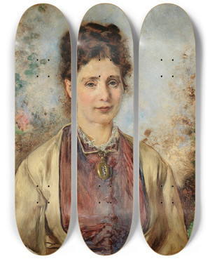 Triptych art skateboard deck of Anton Romako Portrt Bcher Therese by Anton Romako (1832-1889)