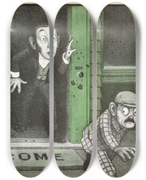 Triptych art skateboard deck of Peter Newell The Hole Book Pl 19 by Peter Newell (1862-1924)